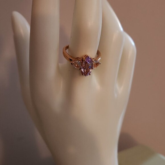 JTV Kunzite Crystal Quartz 18K Rose Gold Over Silver Ring - Picture 3 of 10